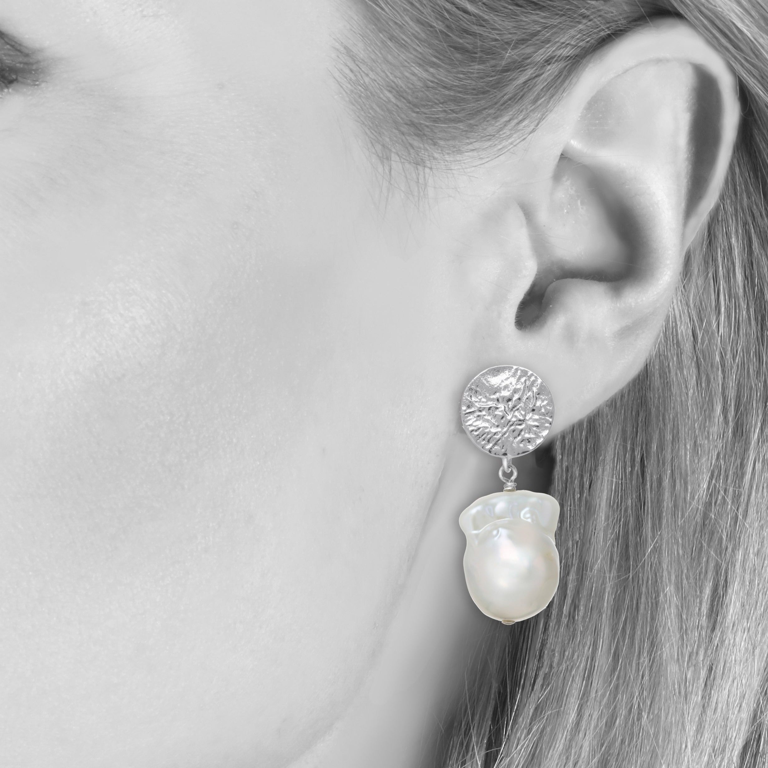 white baroque pearl drop earrings
