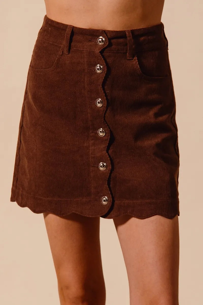 SO ME Scallop Buttoned Front Corduroy Mini Skirt