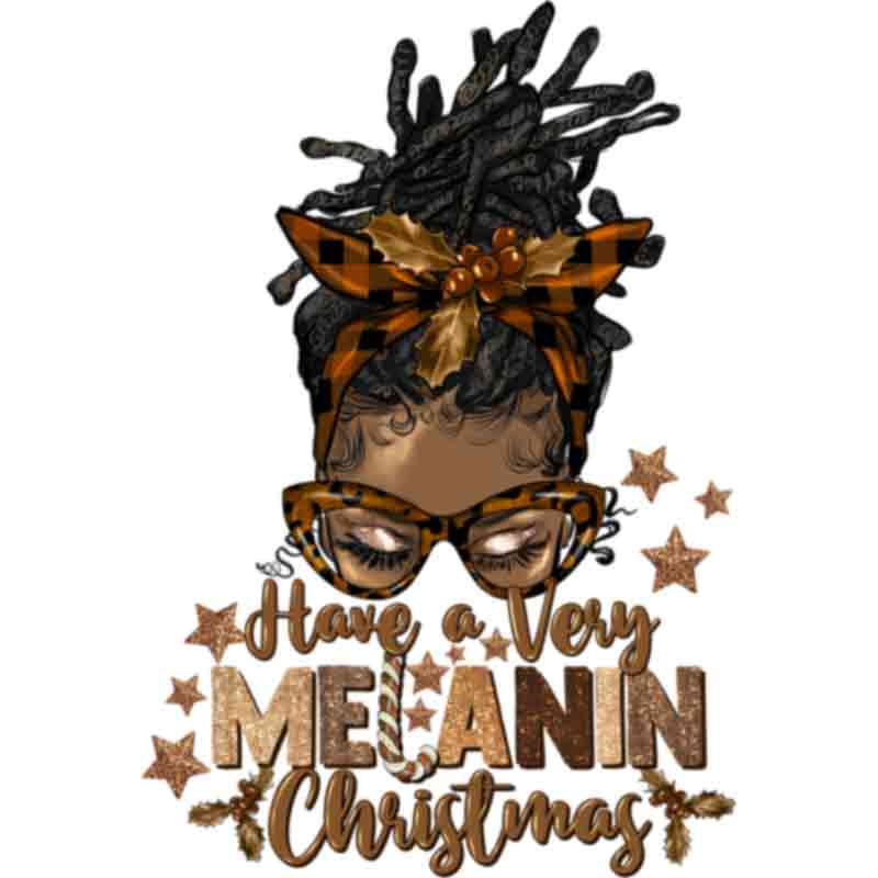Image of Have A Very Melanin Christmas Afro Locs Messy Bun (DTF Transfer)
