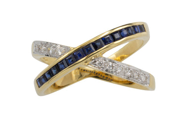 Sapphire and diamond ring in 18 carat gold-vintage rings-The Antique Ring Shop