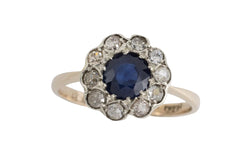 Sapphire and diamond cluster ring