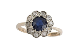 Vintage sapphire and old cut diamond cluster ring