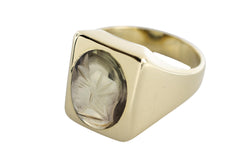 14 carat gold signet ring with a rock crystal intaglio