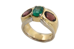 Garnet and emerald large gold ring