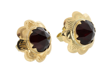 Vintage garnet studs in 14 carat gold-Earrings-The Antique Ring Shop