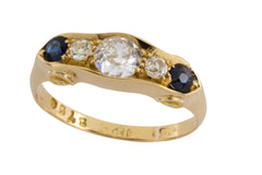 Edwardian gold ring with sapphire and diamonds
