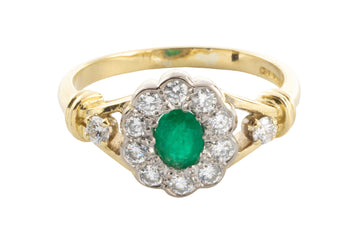 Emerald and diamond ring in 18 carat gold-engagement rings-The Antique Ring Shop