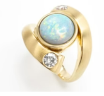 Opal and diamond ring in 14 carat matt gold