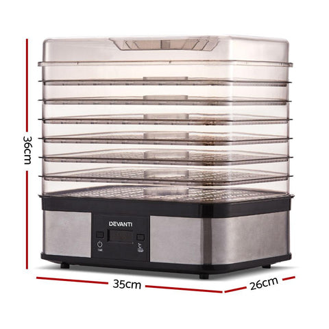 Devanti Food Dehydrator with 7 Trays - Silver dimensions