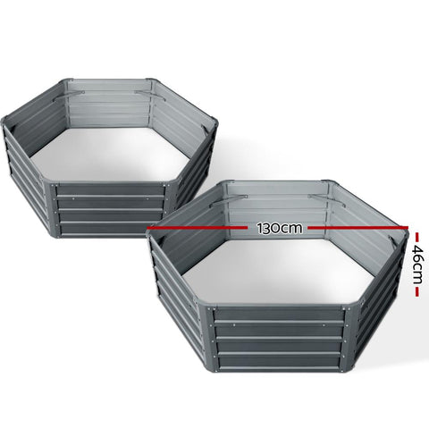 Greenfingers Hexagon Garden Bed 2 Pieces 130 x 130 x 46cm Galvanised Steel - Grey dimensions