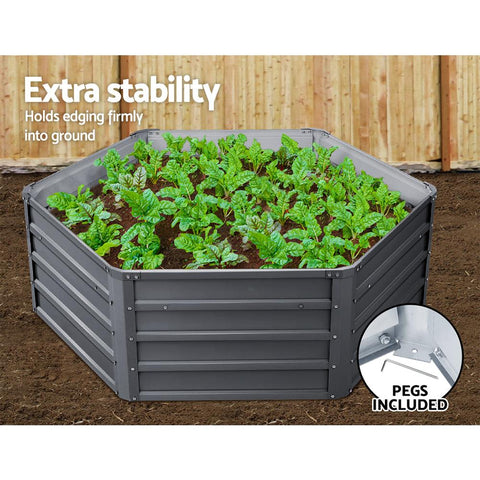 Greenfingers Hexagon Garden Bed 2 Pieces 130 x 130 x 46cm Galvanised Steel - Grey hexagon planter