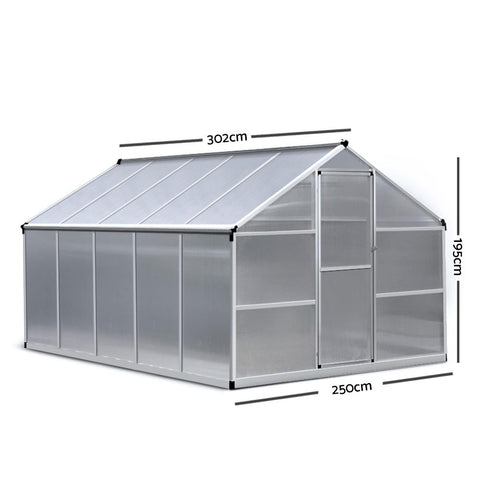 Greenfingers Greenhouse Aluminium Green House Garden Shed Greenhouses 3.02x2.5M hothouse