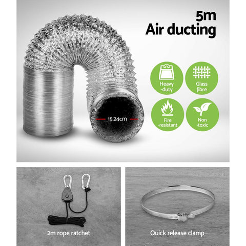 Greenfingers 6" Hydroponics Grow Tent Kit Ventilation Kit Fan Carbon Filter Duct 5m air ducting