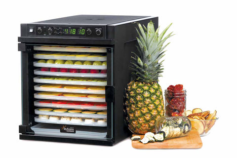 Sedona Express Dehydrator 11 Plastic Trays TBSE11TP front right closed fruit
