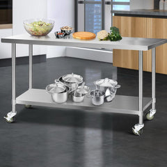 Commercial Stainless Steel Kitche Table With Castor Wheels