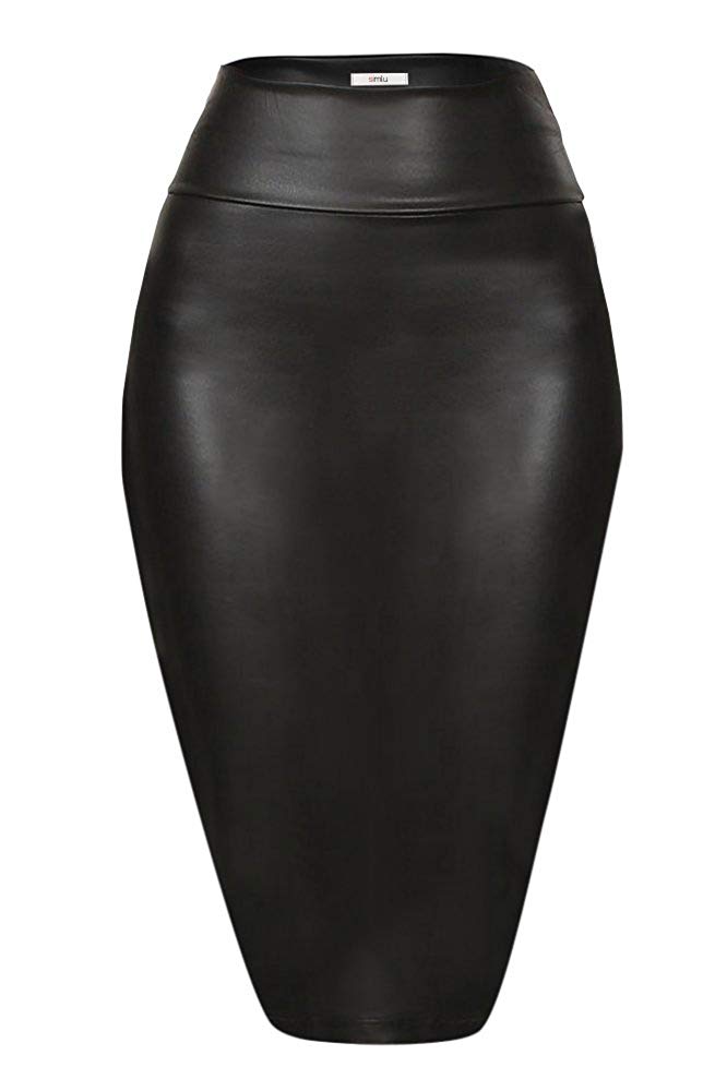 Faux Leather Pencil Skirt Below Knee Length Skirt Midi Bodycon Skirt f ...