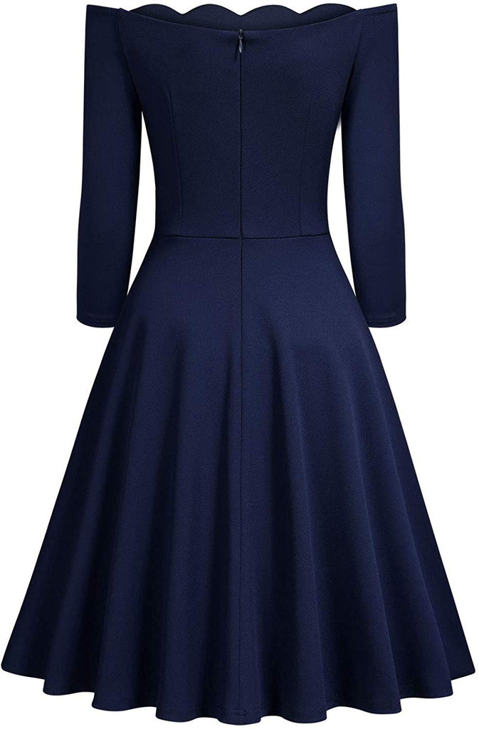 Women's Vintage Cocktail Party Half Sleeve Boat Neck Swing Dress