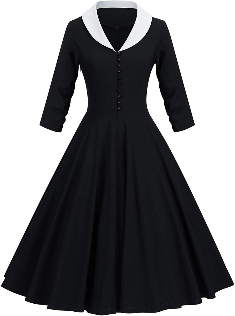 1950s Dress Womens Cape Collar Vintage Swing Stretchy Dresses – Jwears