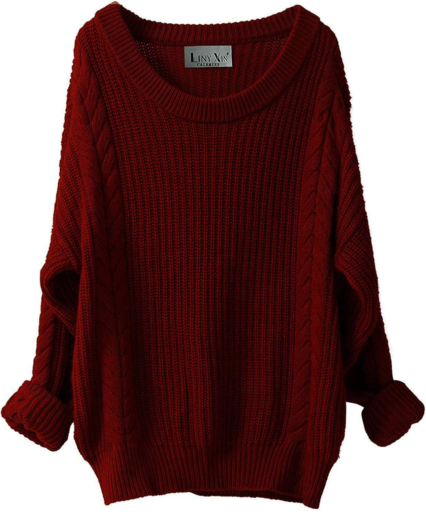 Women's Cashmere Oversized Loose Knitted Crew Neck Long Sleeve Winter ...