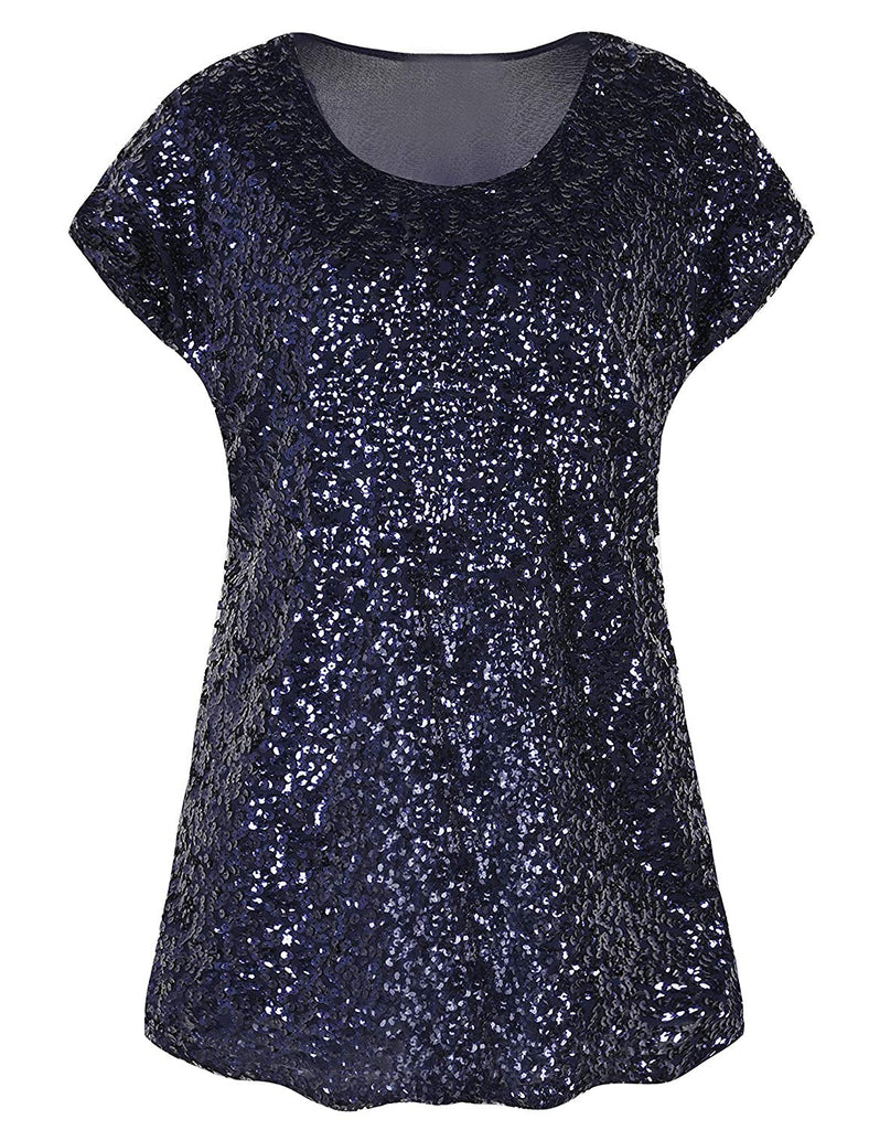 Women's olman sleeve/cap sleeve Sequin Top Shimmer Glitter Loose Bat S ...