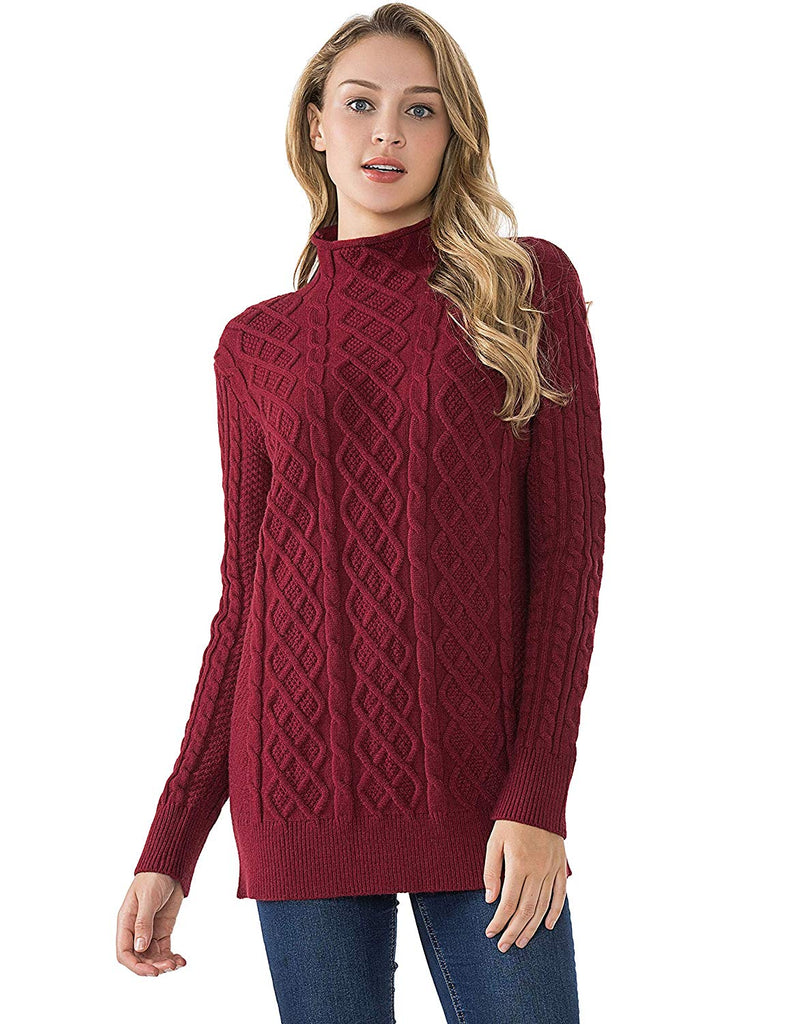 Women's Tunic Sweater Cable Knit Mock Neck Pullover Long Sweater Tops ...