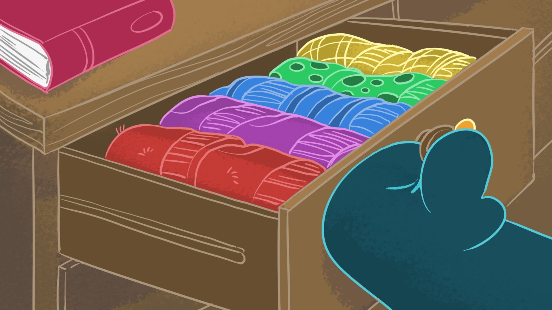 A color-coded drawer of Heat Holders thermal socks