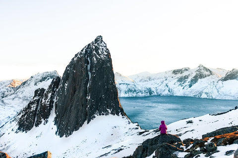 Man walking in frozen landscape in winter. | Heat Holders®