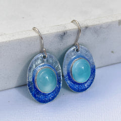 chalcedony fine silver enamel blue earrings seaside harmony jewelry