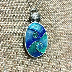 silver cloisonne waves blue green enamel ocean necklace seaside harmony jewelry
