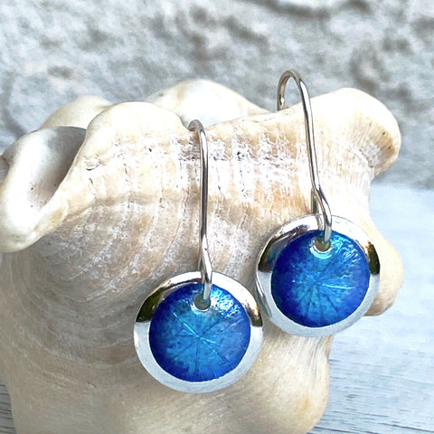 blue transparent enamel fine silver earrings mothers day