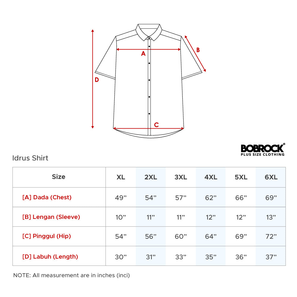 Idrus Shirt Size Chart