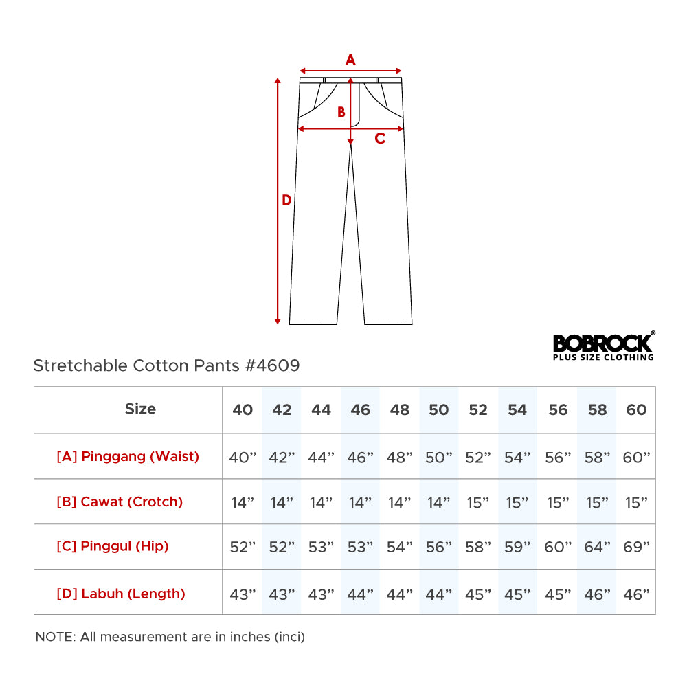 #4609 Pants Size Chart