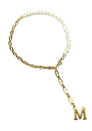 LONG INTIAL PEARL NECKLACE - Lenozella