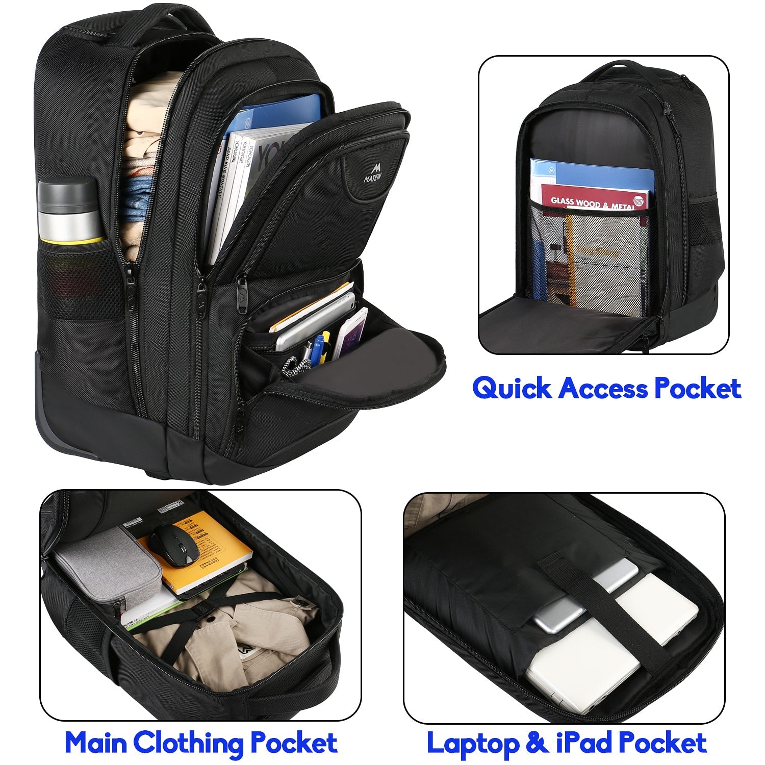 Matein Wheeled Rolling Backpack | Matein