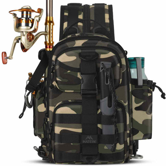 Fishing Backpack with Rod Holder,Tackle Box Backpack #Black