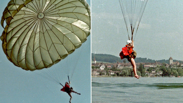 Parachute jump into the lake