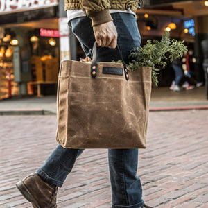 Special FARMERS MARKET TOTE Dark Oak Waxed Canvas With 