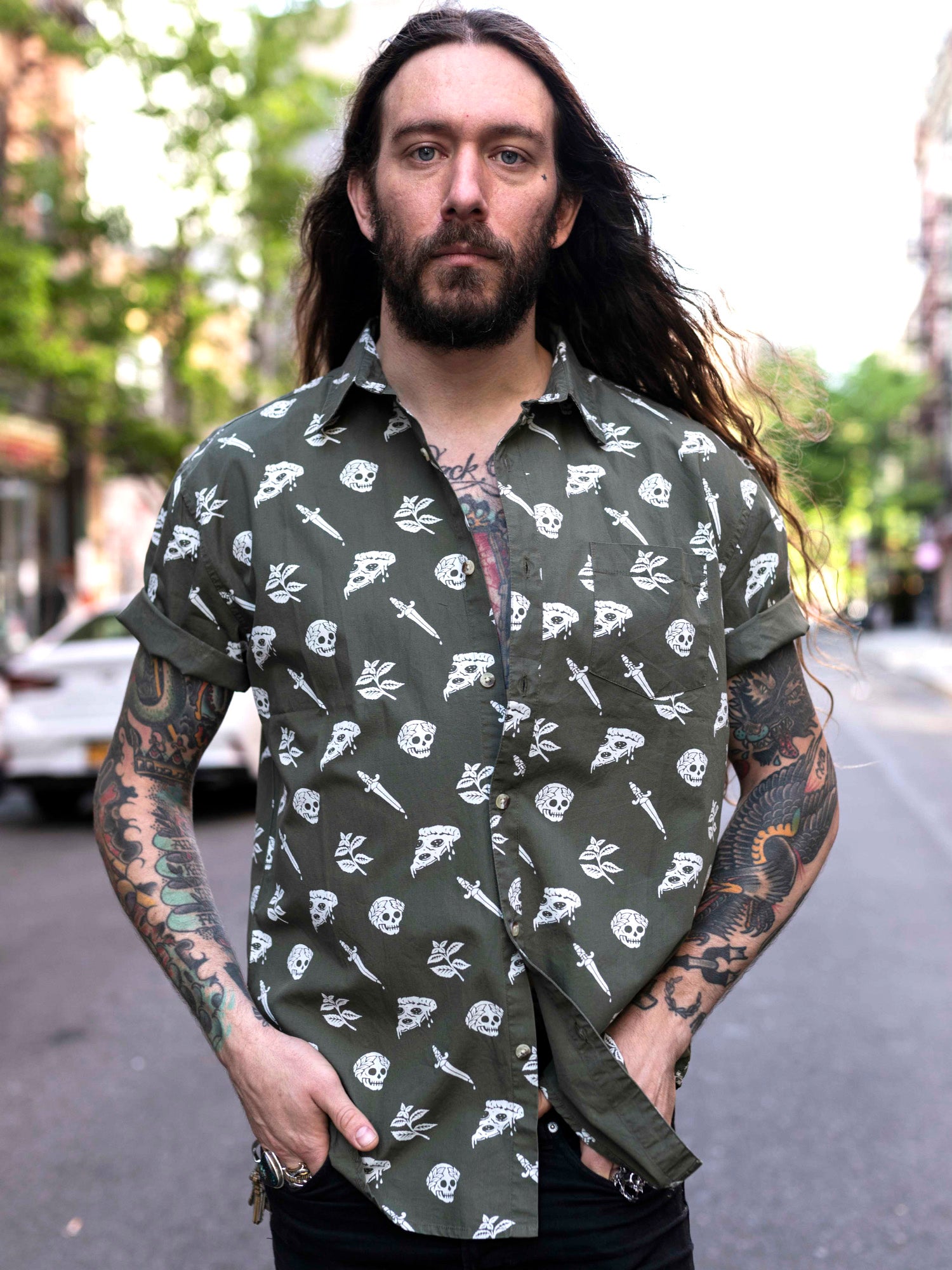 No Problemo Tacos Avocado and Cactus Men's Casual Button-Up Food Shirt M