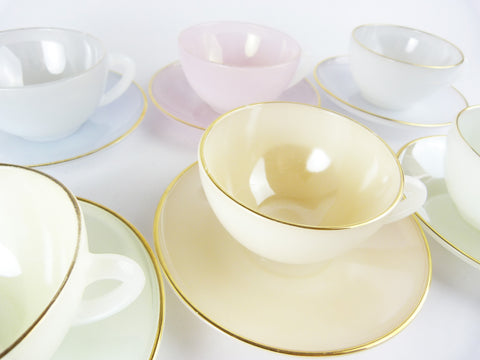 Vintage Arcopal France Harlequin Opalescent Pastel Tea Cups
