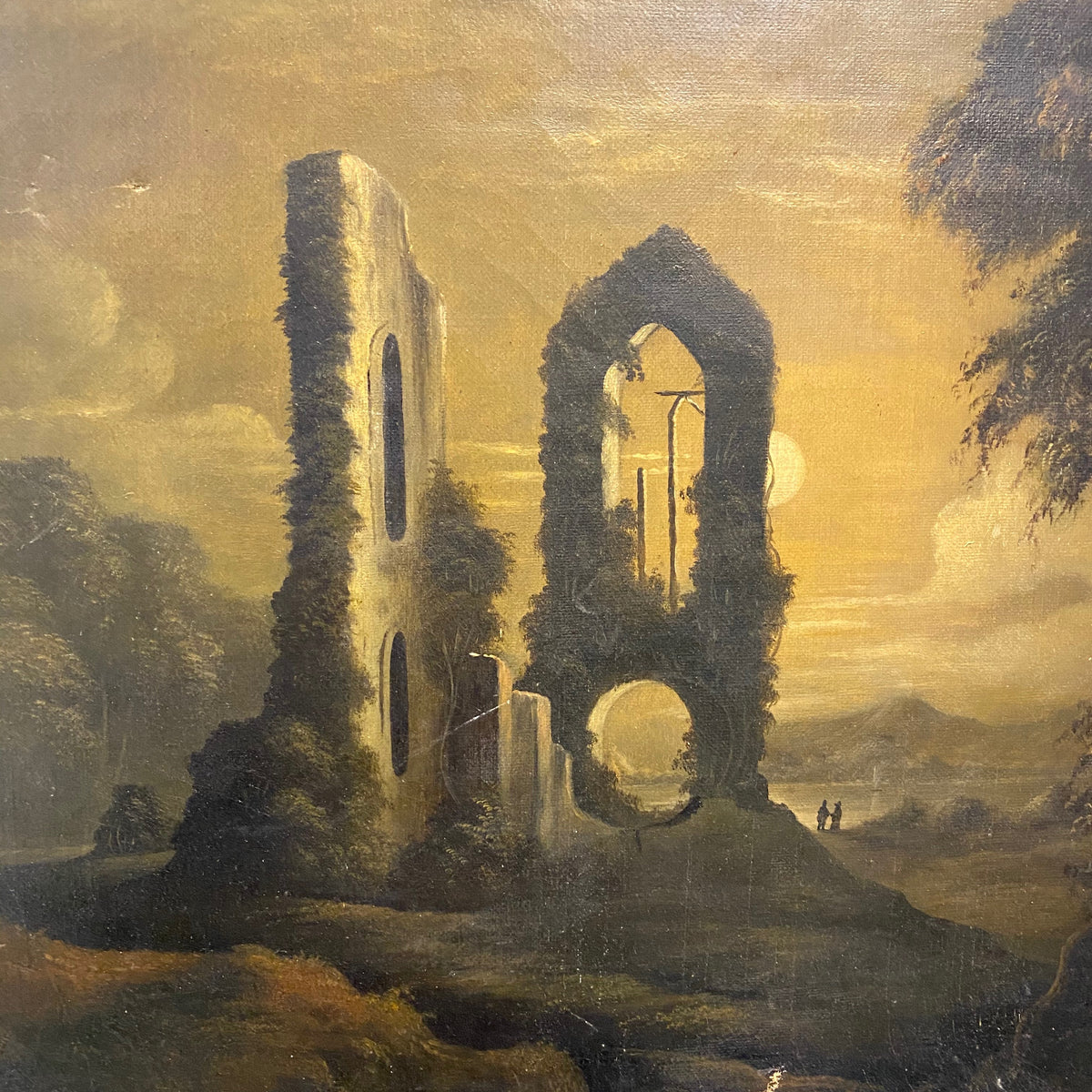 Gothic Oil Painting Of Haunting Ruins 19th Century Regionalist Art