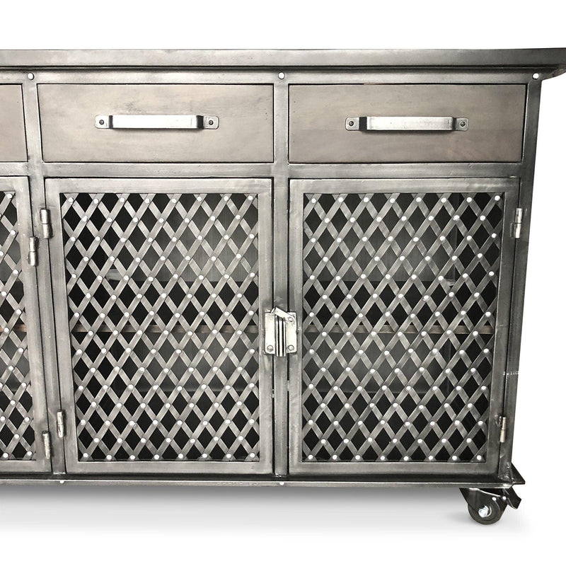 Industrial Bar Cart Console Mobile Storage Cabinet - Casters - Metal Frame - Knox Deco