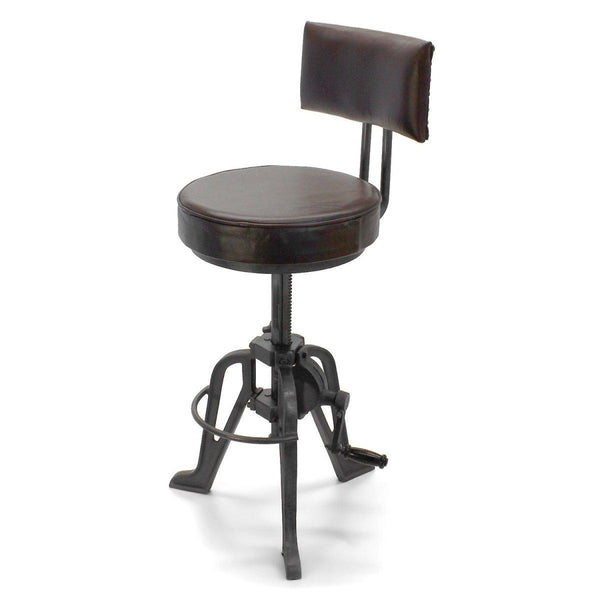 Adjustable Bar Stool - Steel Base - Leather Seat - Vintage