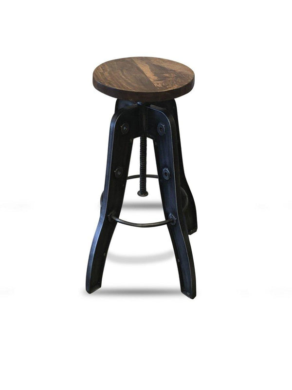 Adjustable Bar Stool - Steel Base - Leather Seat - Vintage