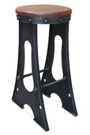 Industrial Bar Stool - Distressed Black - Solid Hardwood Seat - Set of 2 - Knox Deco