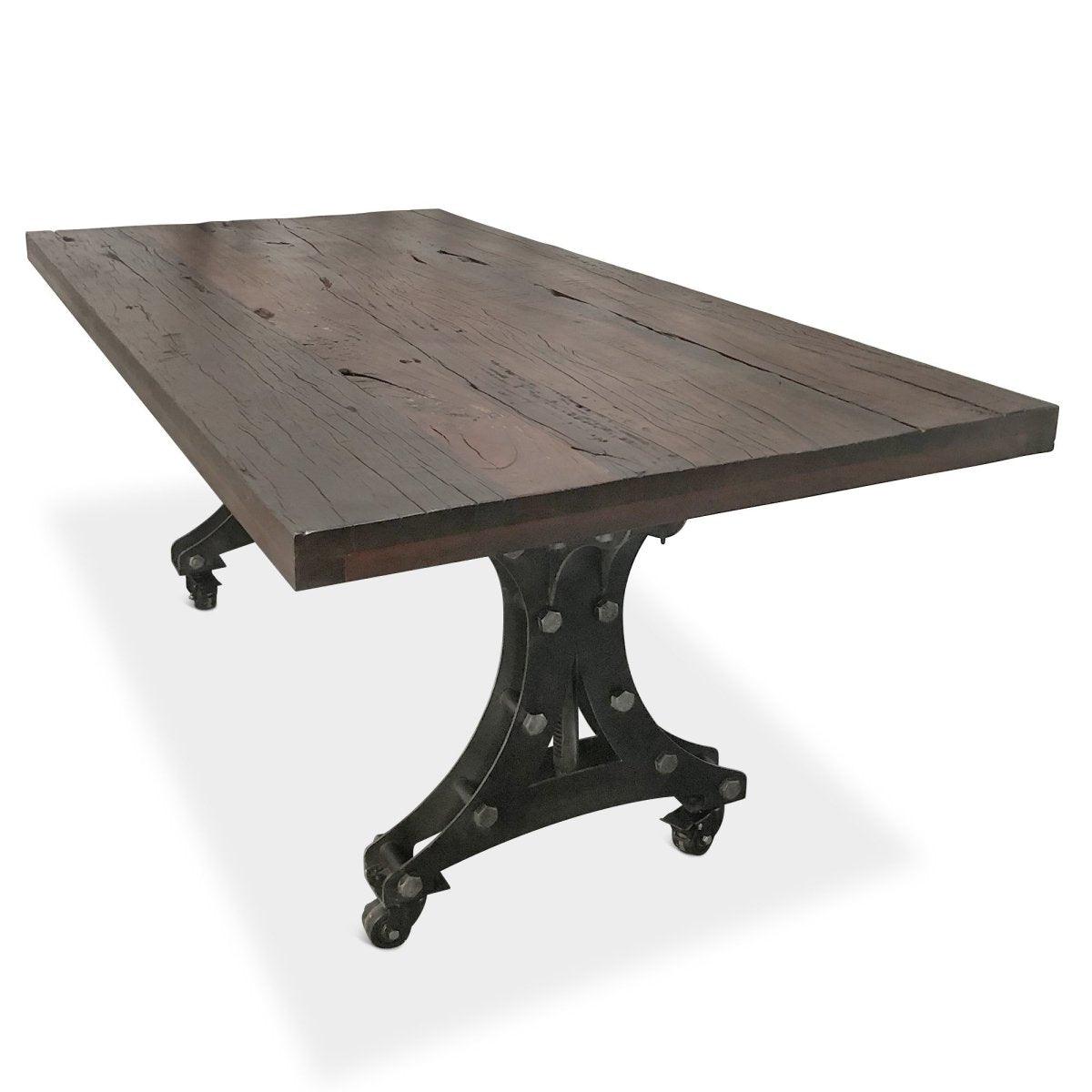 Longeron Industrial Dining Table - Adjustable - Casters - Rustic Mahogany