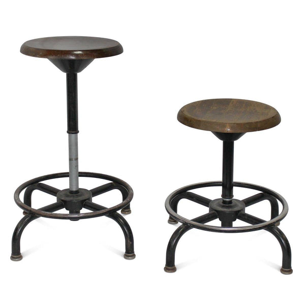 Adjustable Bar Stool - Steel Base - Leather Seat - Vintage