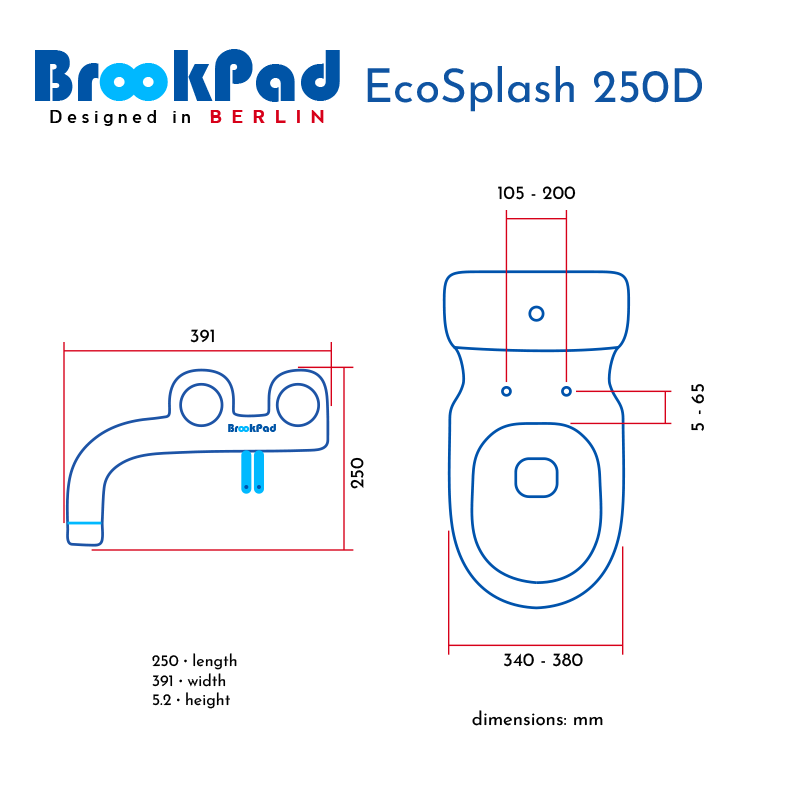 Toilet Water Shower Attachment EcoSplash 250D BrookPad