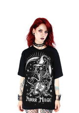 Purr Magic Gothic Cat Oversized T Shirt, Black