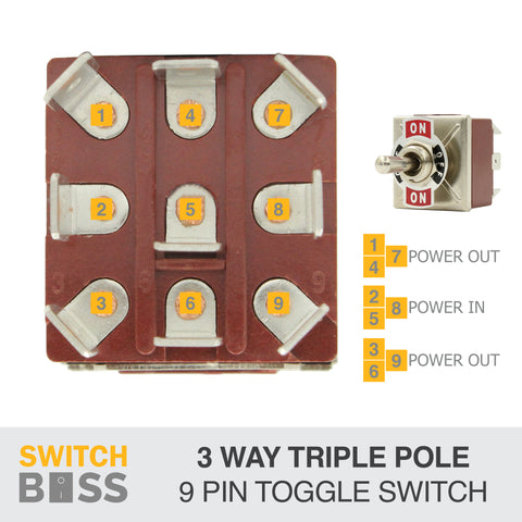 9 Pin Triple Pole 3PDT TPDT Toggle Switch