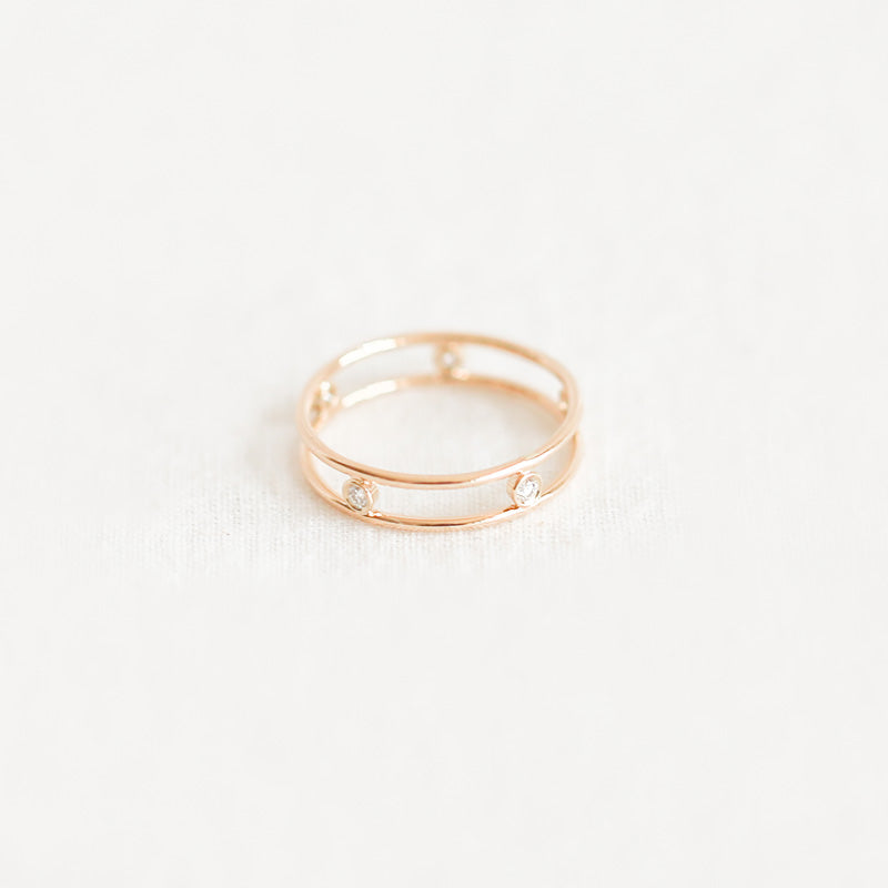 Double Band + Diamonds Ring